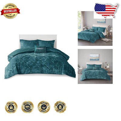 Elegant Teal Velvet Comforter Set Twin/Twin XL - Cozy Diamond Quilted Design-image