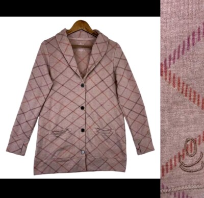Cuddl Duds Cozy Warm Cardigan Womens S Pink Dimond Shawl Collar Button Front-image