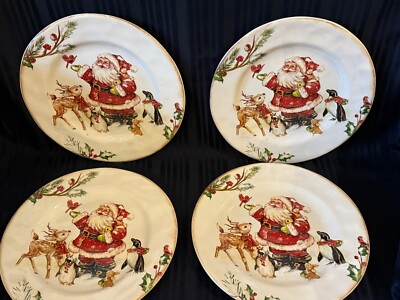 Pier 1 Winter Wonders Santa Dinner  Plates Set of Four (4) New With Tags-image