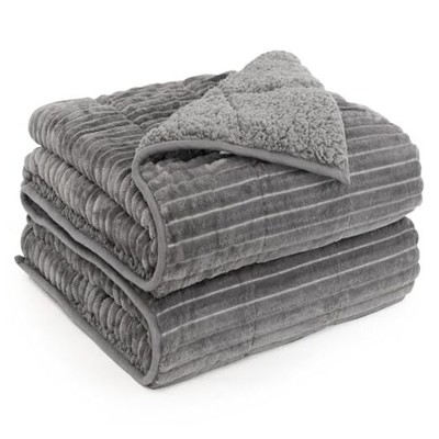 Sherpa Fleece Weighted Blanket with Ribbed Stripes 60