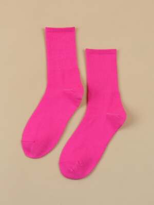 Solid Hot Pink Crew Socks for Women Plain Socks Cozy Socks Fashion Socks-image