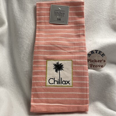 Kitchen Towel Embellished Design Imports Chillax Palm Tree Pink Stripe-image