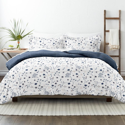 Premium Down Alternative Navy Forget Me Not Reversible Microfiber Twin Comforter-image