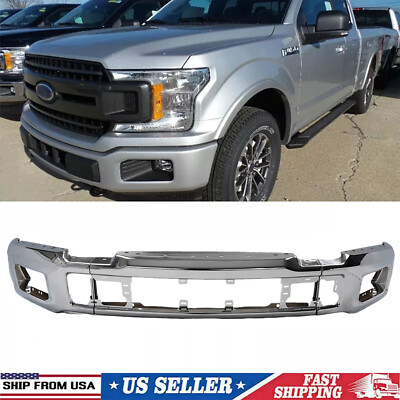 For 2018-2020 Ford F150 Complete Chrome Front Bumper Face Bar w/ Fog Light Holes-image
