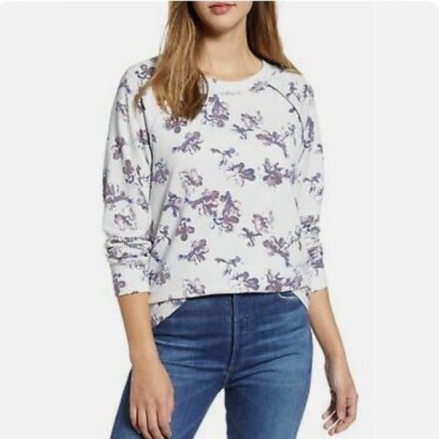 Caslon Floral Print Cozy Crew Sweatshirt Lightweight Raglan Knit Women Medium-image