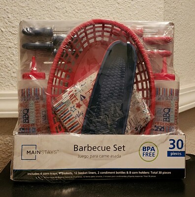 NIP 30 Piece Barbecue Set BBQ Party BPA Free Red Whit And Blue Cookout-image