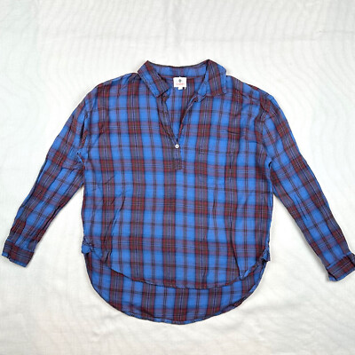 SUNDRY Womens Size 1 Plaid V Neck Cozy Fit Soft Lightweight Flannel Shirt-image
