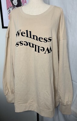 Missguided Women’s Beige Oversized Sweatshirt Long Lantern Sleeve Sz 20 WELLNESS-image