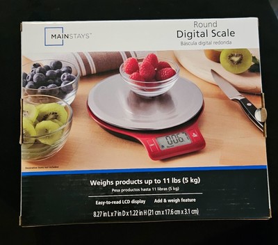 Mainstays Round Digital Kitchen Scale, Food Scale, Stainless Steel Platform, LCD-image