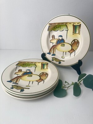 VTG 4 Rosanna Imports Salad Plates Cafe de L'Universe Paris French Scenes Italy-image