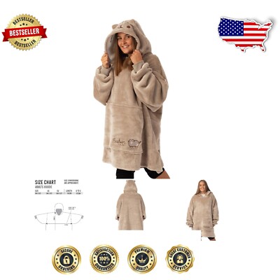 Cozy Women's Brown Cat Embroidered Blanket Hoodie - One Size Comfort-image