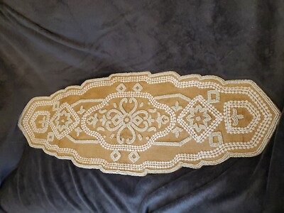 Pier 1 Imports Gold/White Beaded Table Runner Geometric Pattern 35 1/2