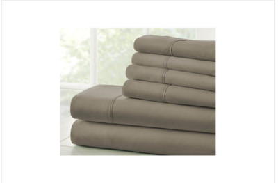 6-Piece Taupe Solid Microfiber King Sheet Set-image
