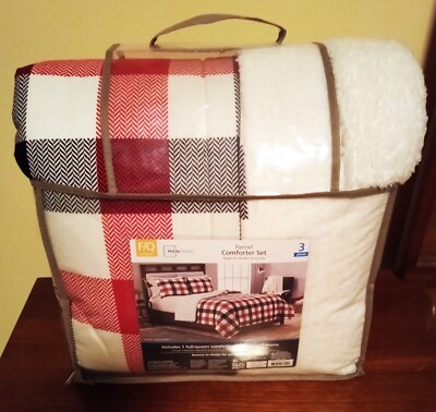 Mainstays Full/Queen Reverse to Sherpa Flannel Comforter & 2 Shams 3 Pcs. Set-image