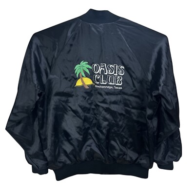 Vintage AUBURN SPORTSWEAR Black Satin Jacket Oasis Club Breckenridge TX Size XL-image