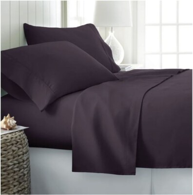 Becky Cameron Very Soft Deep Pocket Microfiber 4 Piece Bed Sheet Set Full Purple-image