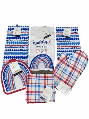 Mainstays USA Patriotic Red, White & Blue Kitchen Lot of 6 Colorful New-image