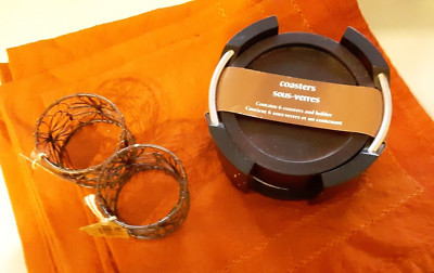 Pier 1 Imports 8 Cloth Napkins Orange Ombre India & 6 Coasters & 2 Napkin Rings-image