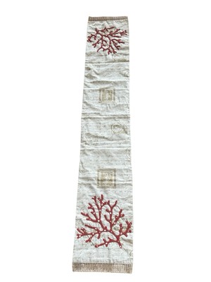 Pier 1 Coral Beaded Cotton Long Table Runner Jude Trim Coastal Beach Nautical-image