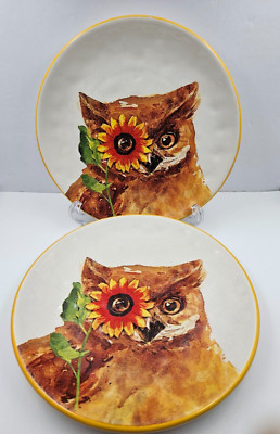 Pier One Imports Harvest Garden Critters Salad Plates Set of 2 OWL 8.25