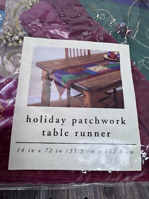 Vintage Pier 1 Imports Holiday Patchwork Table Runner Multi Color India Beaded-image