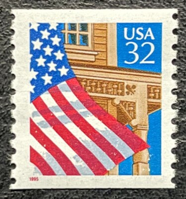 1995 Scott #2913, 32¢, FLAG OVER PORCH - Coil Single Red 