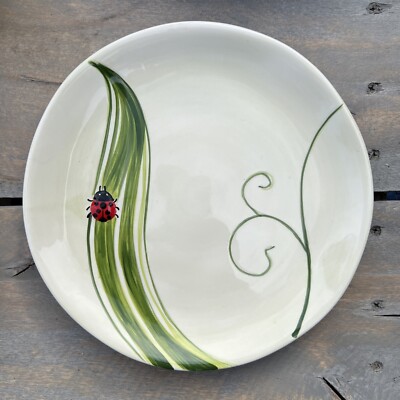 Pier 1 Imports GardenLADYBUG Salad plate. Hand painted earthenware.￼  8.5 Inches-image