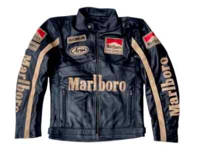 Men Marlboro Leather Jacket Motorcycle Racing Black Biker Vintage Jacket-image