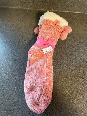 Pink very thick gripper socks Soft and Cozy New pink with white trim-image