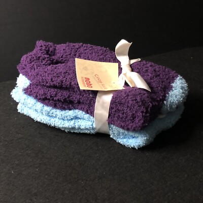Cozy Socks by Nobo two pair shoe size 4-10 New Crew Socks purple & blue-image