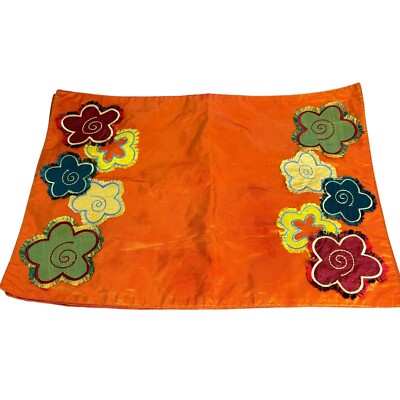 Pier One Imports Placemats Orange Set of 6 Floral Frayed 13x19-image