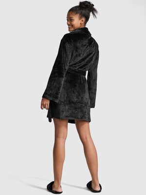 Victoria's Secret PINK Short Cozy Plush Super Soft Robe Pure Black Logo NWT M/L-image