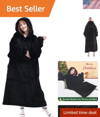 Giant Wearable Blanket Hoodie for Ultimate Comfort - Cozy Black Gift for Adults-image
