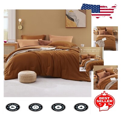 Exquisite Full Size Comforter Set - 7-Piece Terracotta Bedding for Luxury Appeal-image