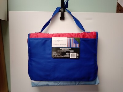 Mainstays Outdoor Blanket Blue/Red Fold to Use as Seat Cushion 50X70-image