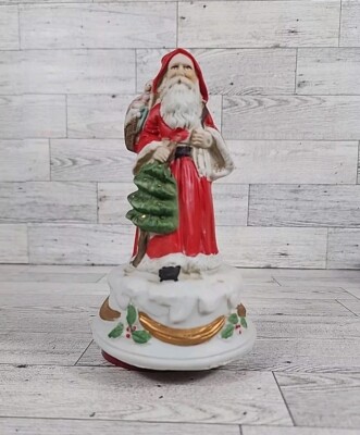 Vintage Santa Wind-Up Rotating Musical Figure Statue Christmas 7