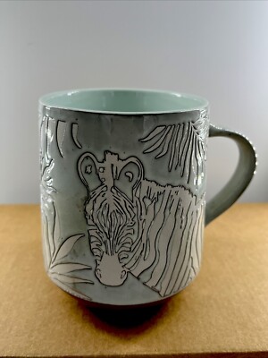 pier 1 imports Embossed Coffee  Mug. A Very Soothing Mint Green and White.-image