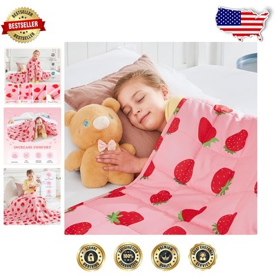 3 lbs Pink Strawberry Cartoon Weighted Blanket - Cozy Dinosaur Design 36