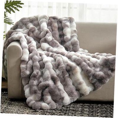 Cozy Bliss Faux Fur Throw Blanket for Couch, Fuzzy Soft Plush Thick Bubble -image