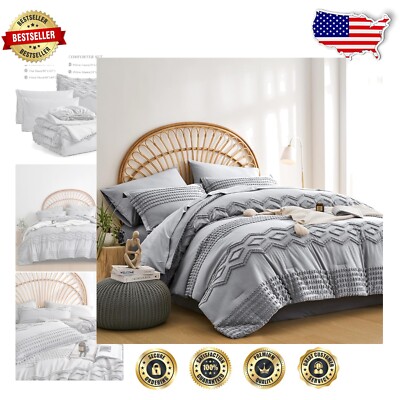 Grey 7-Piece Bohemian Geometric Tufted Comforter Set - Cozy All-Season Bedding-image