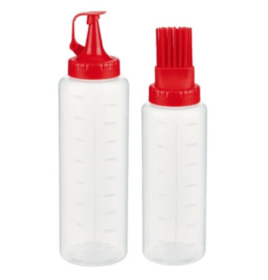 Mainstays Squeeze Bottles Set of 2 + Silicone Baster Tip,1-16 oz & 1 -12oz, Red-image