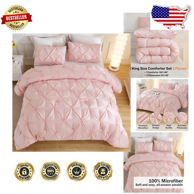 Elegant California King Pink Comforter Set with Pintuck Design - 104x96 Inches-image