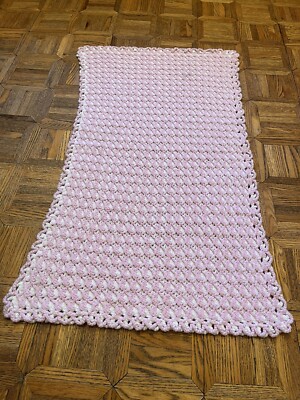 Handmade Crochet Blanket Leg Lap Warmer Baby Cozy Pink And White 35.5” X 18.5”-image