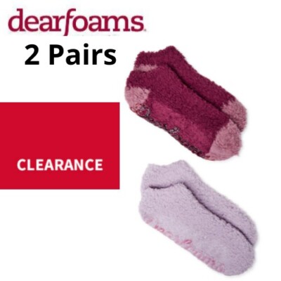 Dearfoams 2 Pair Non-Skid SIZE 4-10 Cozy Comfort Low Cut Fuzzy Socks PURPLE NWT-image