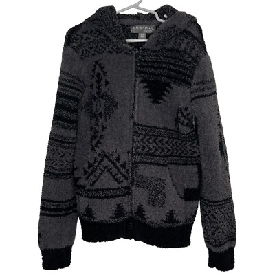 Barefoot Dreams CozyChic Girl's Hooded Full Zip Sweater Gray Black Size 8-10-image