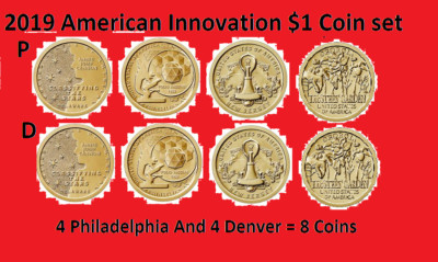 Complete 2019 P & D American Innovation Dollar 8 Coin Set - Uncirculated On Hand-image