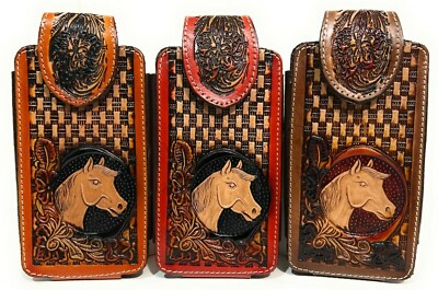 WESTERN LEATHER PHONE CASE HORSE DESIGN XL, FUNDA VAQUERA DE CUERO RODEO-image