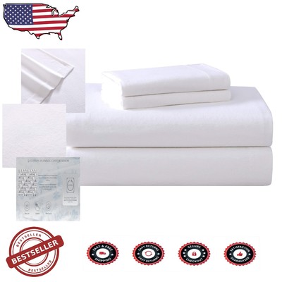 Cozy 4-Piece Full Cotton Flannel Sheet Set in True White - Gift-Ready Comfort-image