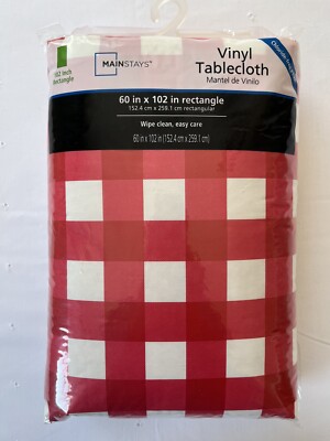 Mainstays Rectangle PEVA Vinyl Tablecloth 60” x 102” Red White Gingham Check-image