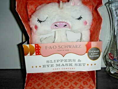 ✅ FAO Schwarz Cozy Comfort Slippers & Eye Mask Set, Size 12 Girls-image